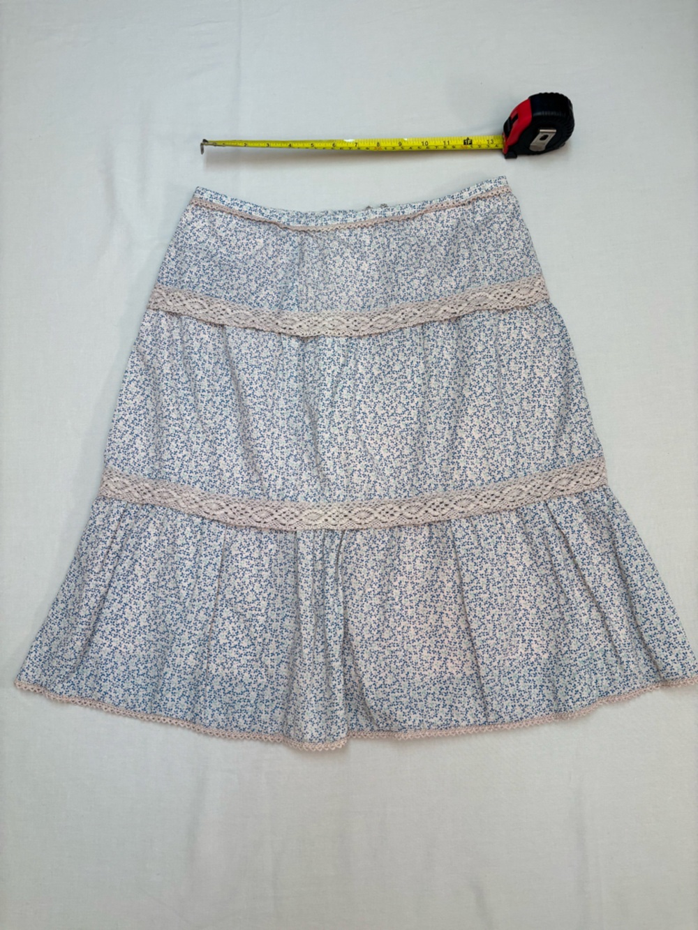 Aritzia Talula Babaton Floral Cotton Skirt with Lace Trim - Blue on Cream - 2